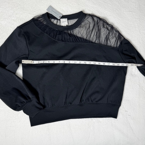 Anthropologie Maeve Sheer-Shoulder Sweatshirt Top Black Size SP - Picture 8 of 13